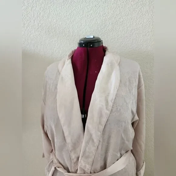 Gold Label Victoria's Secret Vintage 90s Pastel Pink Satin Paisley Long Robe S - Picture 5 of 11